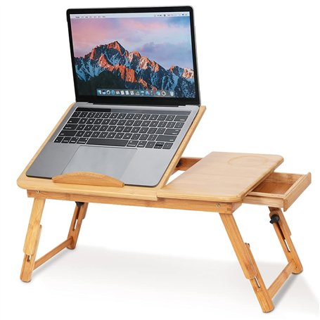 Table de Lit Pliable Bureau pour Ordinateur Portable Réglable en Bambou Support Ordinateur Portable Table pour Ordinateur Portab