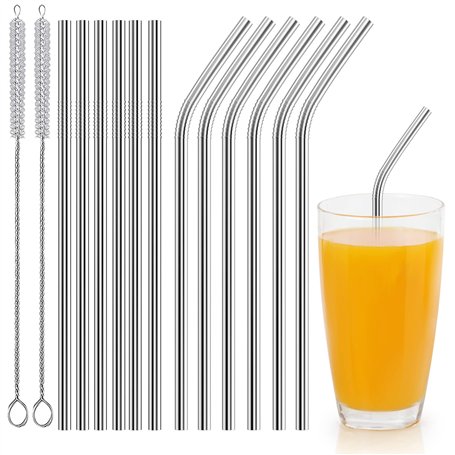 Newaner Paille Inox Reutilisable 12 Pcs (6 Droites + 6 Courbées)