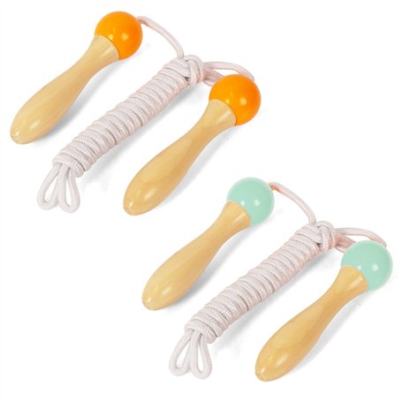 Lot de 2 cordes à sauter pour enfants - Vert - Orange - 250 cm - Poignée en bois - Corde à sauter en coton - Corde à sauter - Po