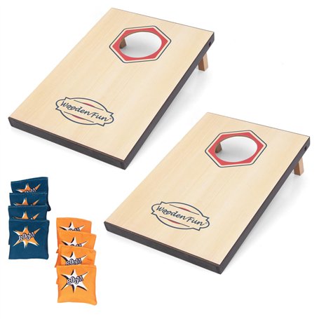 Cornhole Jeu de lancer d'extérieur pour enfants et adultes avec 8 sacs de sable et 2 planches de cornhole