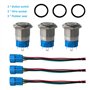 QitinDasen 3Pcs Premium 12V / 24V 5A Interrupteur à Bouton-Poussoir Auto-Bloquant, Commutateur Bouton-Poussoir 19mm, Bleu LED In