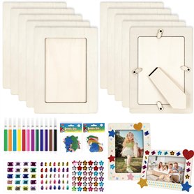 LUZIYUN 10 Pcs Cadres Photo en Bois 20x14.8cm, Cadre DIY Vierge avec Autocollants Strass, Étoiles et Cœurs, Projets Créatifs pou LUZIYUN 10 Pcs Cadres Photo en Bois 20x14.8cm
