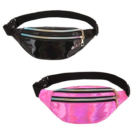 Lot de 2 Sac Banane Femme,Sac Banane Ceinture Brillant,pour Femme Homme Enfant Voyage Course à Pied Festival fête(Noir et Rose).