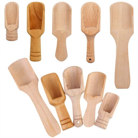 RoadLoo Mini Cuillères en Bois - 10 Pcs Pelle Doseuse Courte pour Sel