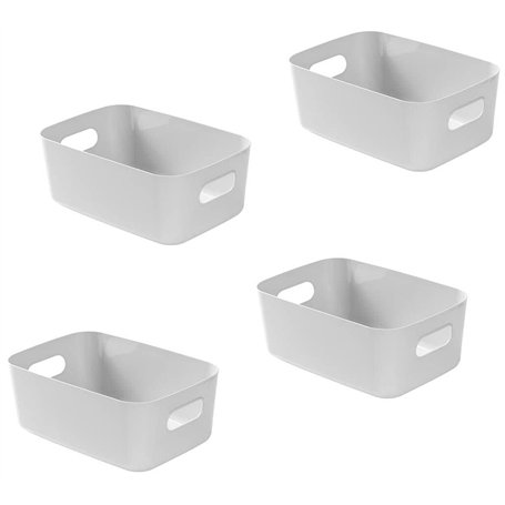 Bgfuni Lot de 4 Panier de Rangement en Plastique Blanc avec Anse pour Placards Empilables