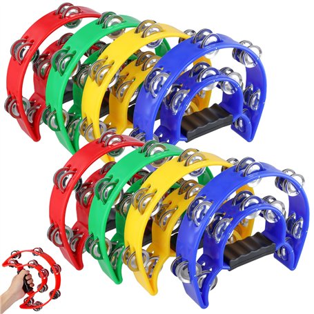 JOIKIT Lot de 8 tambourins à double rangée de 23 x 20 cm 4 couleurs pour musiciens et chanteurs