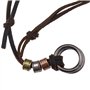 Create idea Collier en Cuir de Vache Brun Rétro Double Anneau Pendentif Colliers Cordon Réglable Ras du Cou pour Cadeaux Hommes