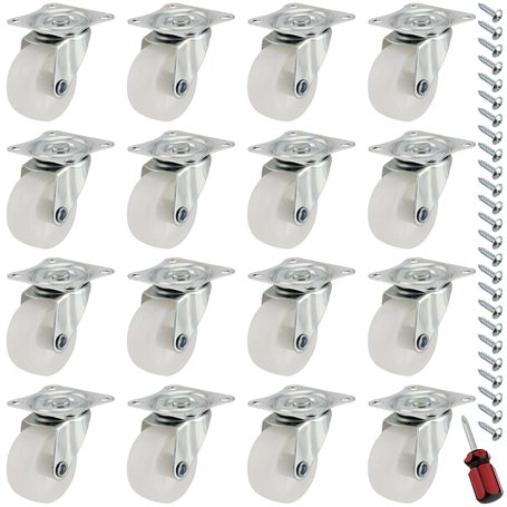 CHUEHKAK Lot de 16 roulettes pivotantes sans frein - 40 mm - Avec vis et tournevis - Pour meubles