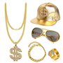 ZJRung Kit de Costume Hip Hop Lunettes de Soleil et Bagues de Rappeur Chapeau Collier Dollar Bracelet Chaîne d'or 80s 90s Access