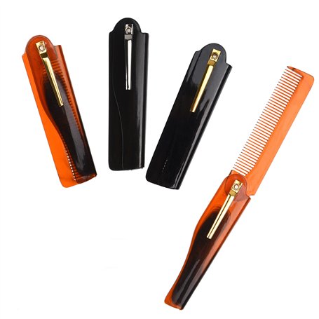 Kare & Kind Peigne de Poche Pliant pour Les Hommes – 4 Peignes à Dents Fines (Ensemble de 2 Brun et 2 Noir) - pour coiffer Les C