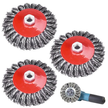 Lot de 3 brosses métalliques M14 125 mm pour meuleuse d'angle
