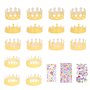 16pcs chapeaux de couronne de papier de fête d'or avec 111pcs autocollants de diamant de lettre de nombre coloré de paillettes s