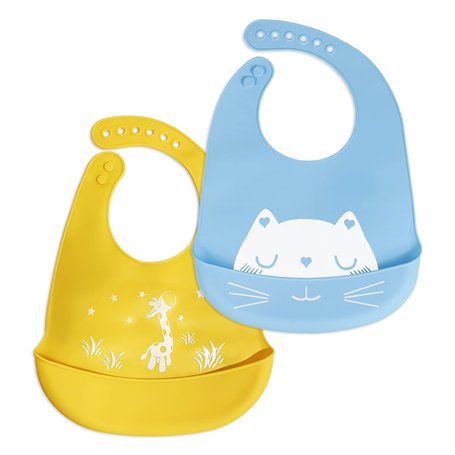 CQQNIU Lot de 2 bavoirs imperméables en silicone de qualité alimentaire lavables en machine avec poches pour la collecte des déb