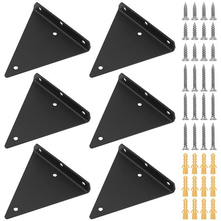 PINGEUI Lot de 6 supports d'étagère en métal noir - 140 x 130 x 26 mm - Support d'étagère murale invisible - Triangle caché - Su