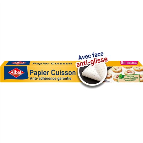 Albal - Papier Cuisson 8m - Anti-glisse - Anti-adhérent - Démoulage facile