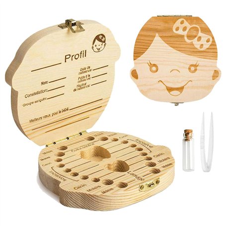 GeekerChip boîte pour dents de lait(fille) cadeau pour enfants en bois de souvenir