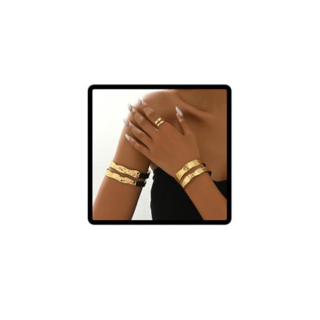 Jascatin Lot de 3 bracelets manchette double couche dorés pour le haut du bras pour femme