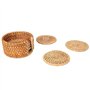 Dessous de Verre en Rotin 8cm,Lot de 6 Sous-verres Ronde avec Support,sous Verre Bois Rond,Dessous De Verre en Rotin,sous-Verres