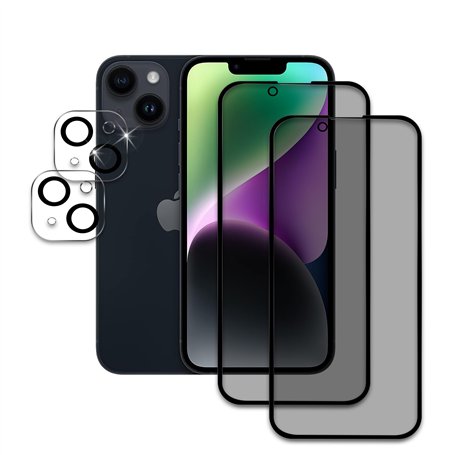 AKLPP 2 Pièces Verre Trempé Anti-Espion pour iPhone 14 Plus avec 2 Pièces Protection d'Objectif de Caméra