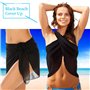 2 Pièces Jupe de Plage Sexy en Mousseline de Beach Sarong Écharpe Couverture Maillot Paréo de Plage Femme ,Noir & Blanc,M