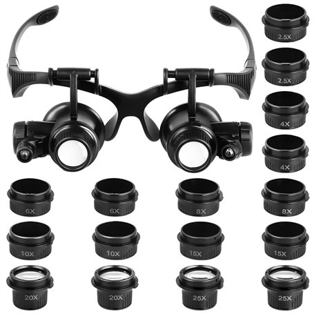 QWORK® Lunettes Loupe Frontale avec 2 Lumières LED - 8 Lentilles Détachables 2