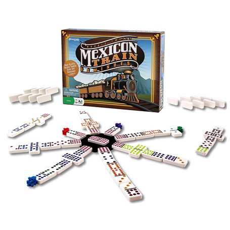 Pressman Dominos de Train mexicains – Superbe Ensemble de 12 Dominos colorés à Pois – Comprend des marqueurs de Train et Un moye