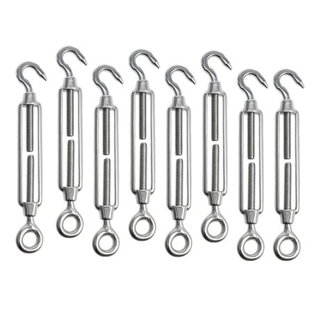 8 pièces M5 Tendeur Cable Tendeur Acier Inoxydable Réglable Tendeur Crochet et œil Acier Inoxydable 304 Tendeur de Fil pour Cord