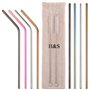 H&S Paille en Métal Réutilisable pour Boissons - 8pcs - Set de Pailles Réutilisables Multicolores en Inox - 2 Brosses & 1 Sachet