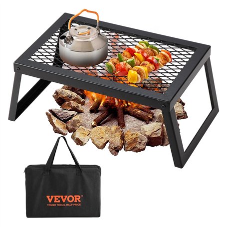 VEVOR Grille Pliante 458 x 305 x 205 mm Gril de Feu de Camp Portable en Acier Grille de Cuisson Pliable Charge 6 kg Stable avec