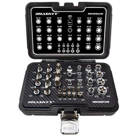 HASKYY 35 Pièces Jeu Coffret Douille Torx Jeu d'Écrous E4-E20 Jeu Douille Torx T10-T70 Inserts de Clé à Douille