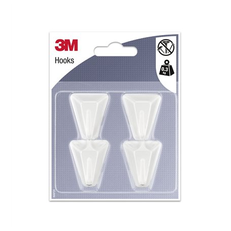 3M Crochet Adhésif Triangle Blanc - 4 Crochets