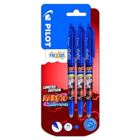 PILOT x NARUTO - Lot de 3 FriXion Ball - Stylos effaçables - Édition limitée Naruto Shipudden - Stylos rollers rechargeables - B