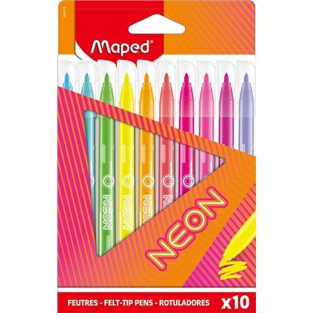 Maped - Feutres de Coloriage NEON - Feutres de Couleur Effet Néon - Boîte de 10 Feutres NEON