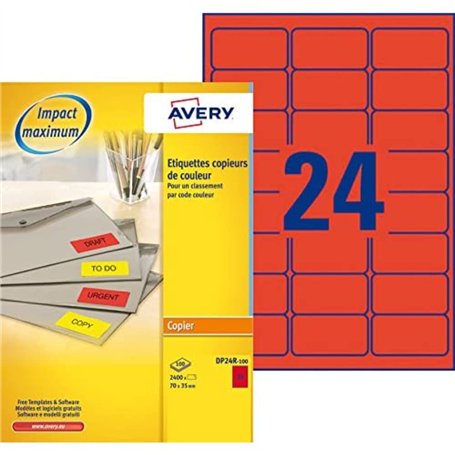 AVERY - Boite de 2400 étiquettes autocollantes rouges fluo multi-usages
