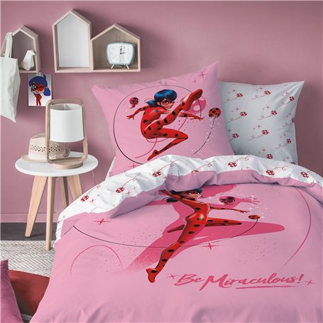 Miraculous Ladybug Shadow Parure de Lit Fille 140x200 cm | Housse de Couette Enfant 1 Personne 140x200 cm + 1 Taie d'oreiller 63
