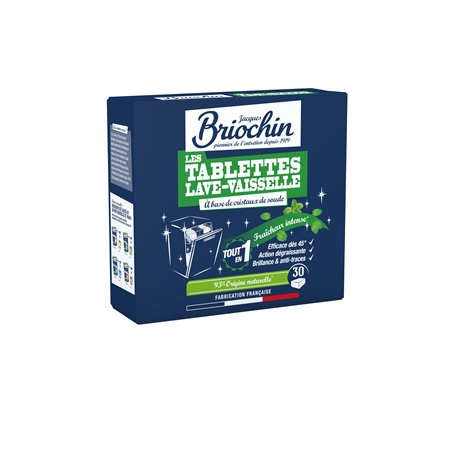 JACQUES BRIOCHIN - 30 tablettes Lave-vaisselle - Parfum Menthe - Action dégraissante