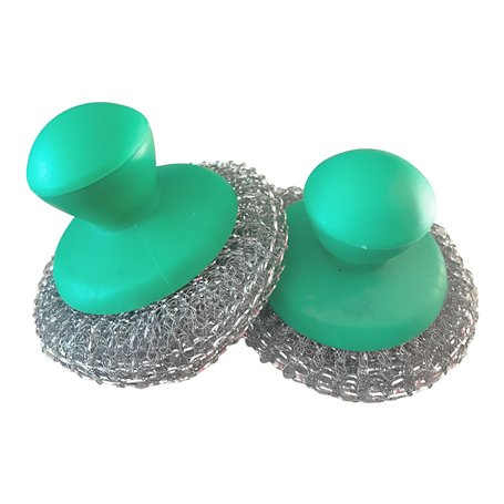 cozydiscount Lot de 2 - Eponge Grattante Fil Métal INOX avec Poignée - Nettoyage en Profondeur Grill