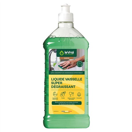 LE VRAI PROFESSIONNEL - Liquide Vaisselle Super Dégraissant - Élimine Graisses et Résidus - Ecologique - Parfum Fruité - Fabrica