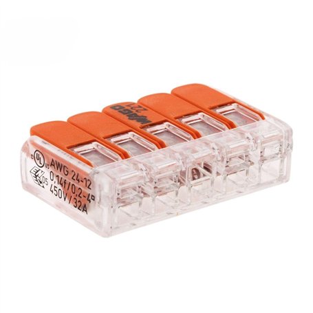 Wago - Lot de 5 bornes de raccordement S221 Compact - Connexion rapide - 5 conducteurs avec leviers 4mm² - Orange