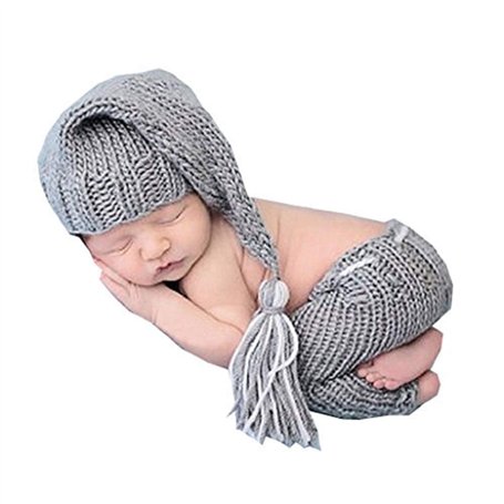Matissa Ensemble pour nouveau-né fille/garçon au crochet costume pour photo avec bonnet Gris