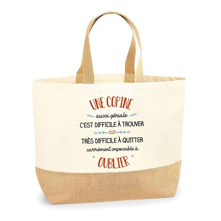 Sac Une Copine aussi géniale oublier | Cabas de Plage Courses Coton et Toile de Jute Idée Cadeau Femme