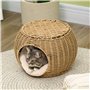 PawHut Niche pour Chat lit pour Chat Panier Chat masion de Chat en résine tresée Imitation rotin Coussin Doux Ø 40 x 30 cm Marro