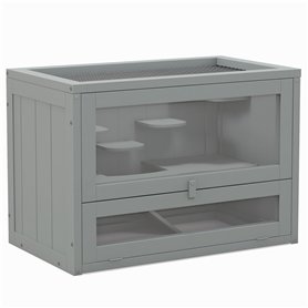 PawHut Cage pour Hamsters Souris Petits rongeurs Multi-équipements Rampe Plateformes Toit ouvrant grillagé Porte Gris