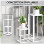 Outsunny Lot de 3 supports pour plantes tabouret à fleurs carré empilables, support pot de fleur en métal pour intérieur et exté
