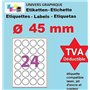 10 Planches de 24 étiquette rondes diamètre 45 mm = 240 étiquettes Ø 45 - Blanc Mat - pour imprimantes Laser et Jet d'encre - Fe