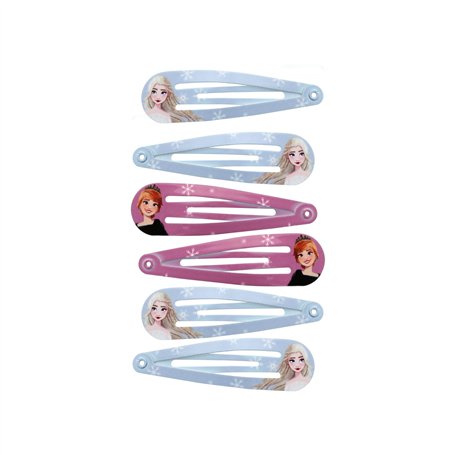DISNEY Frozen II - Lot de 6 Pinces Clic Clacs à l'Éffigie d'Elsa et Anna - La Reine des Neiges - Tous Types de Cheveux - Bijoux