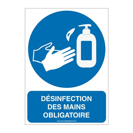 AUA SIGNALETIQUE - Panneau De Signalisation Geste Barrière Désinfection des Mains Obligatoire 4-210x300 mm