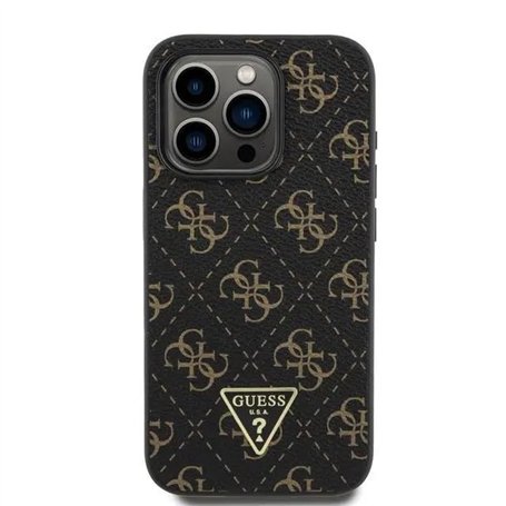 CG MOBILE Guess Coque Rigide en polyuréthane avec Logo Triangle pour iPhone 16 Pro Noir