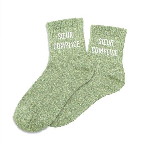 Chaussettes vertes paillettes "Soeur Complice"