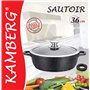 Kamberg - Sautoir / Sauteuse 36 cm - Fonte d'Aluminium - Revêtement Type Pierre - Couvercle en Verre - Tous Feux dont Induction 